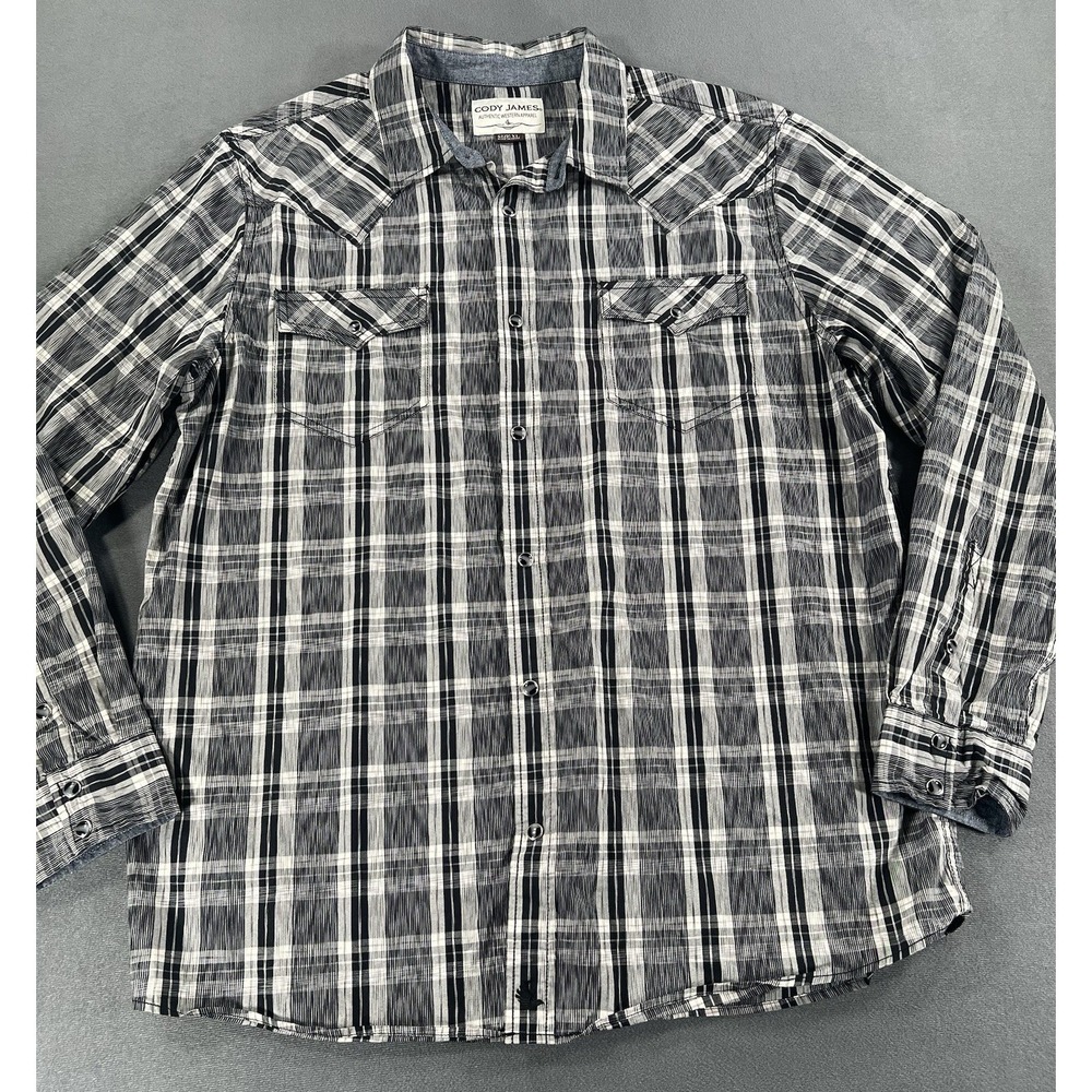 Cody James Long Sleeve Pearl Snap Shirt Mens XL Black White Plaid Western Cowboy